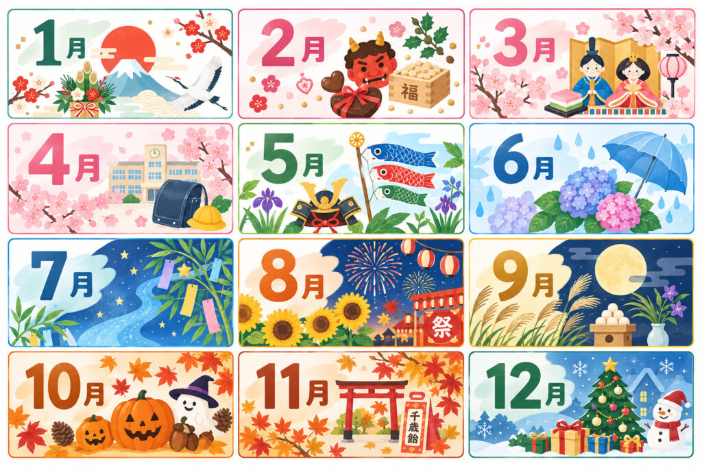 日本の12ヶ月のカレンダー